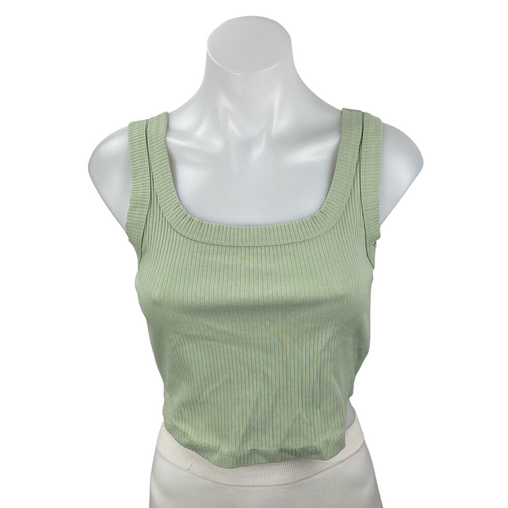 Madewell Womens Green Ribbed Knit Square Sleeveless Cropped Cami Tank Top Size S